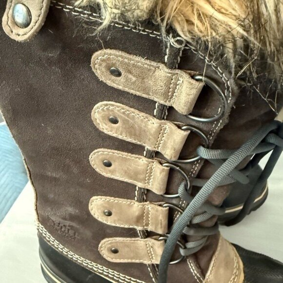 Sorel Women's Boots Joan of Arctic Waterproof Size 8 Dark Stone Faux Fur - Picture 6 of 10